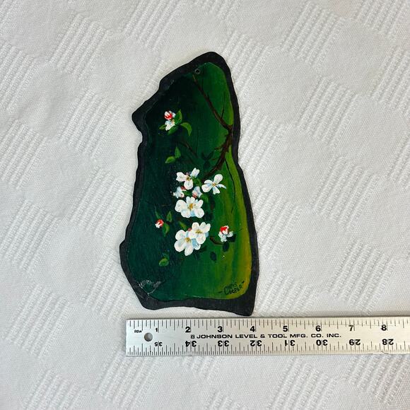 Vintage Apple Blossom Hand Painted Slate Christopher Cooper 1983 9" x 5" Maine - Picture 8 of 8